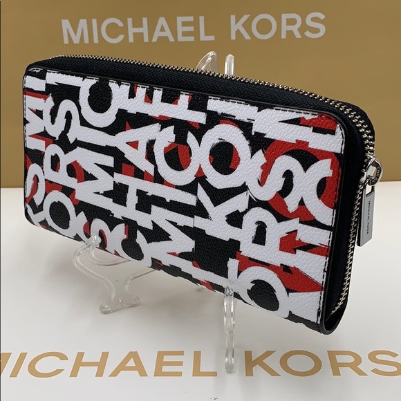 MICHAEL KORS COOPER TECH ZIP AROUND BLACK/MNDRINE - Picture 1 of 16